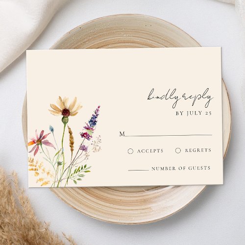 Minimalist Boho Wildflower Floral Wedding RSVP Card