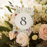 Minimalist Boho Wildflower Floral Wedding Table Number<br><div class="desc">Wedding table number featuring minimalist typography design and boho wildflower floral illustration background.</div>