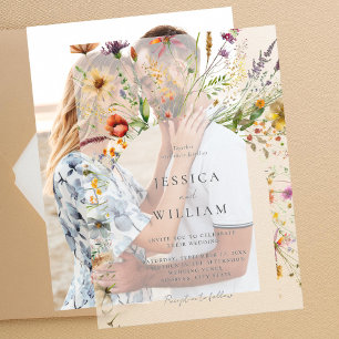 Minimalist Boho Wildflower Floral Wedding Vellum Invitations