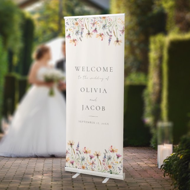 Minimalist Boho Wildflower Floral Wedding Welcome Retractable Banner (Creator Uploaded)