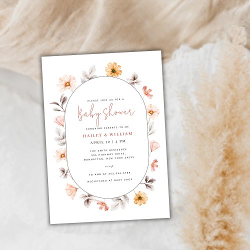 Minimalist Boho Wildflower Frame Baby Shower  Invitation