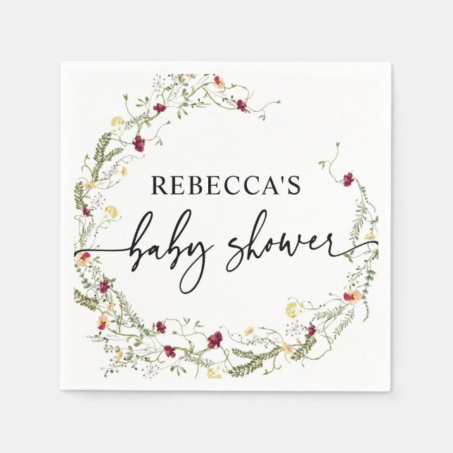 Minimalist Boho Wildflower Greenery Baby Shower  Napkins (Front)