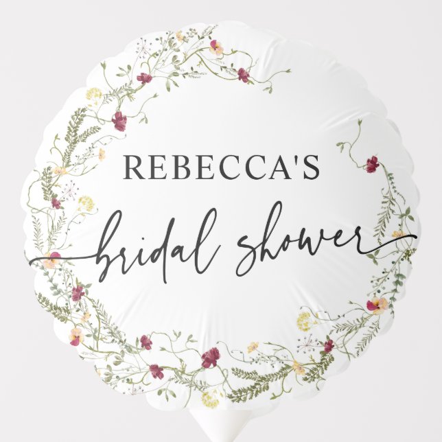 Minimalist Boho Wildflower Greenery Bridal Shower Balloon (Front)