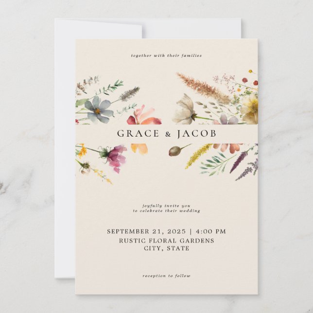 Minimalist Boho Wildflower Wedding Invitation (Front)