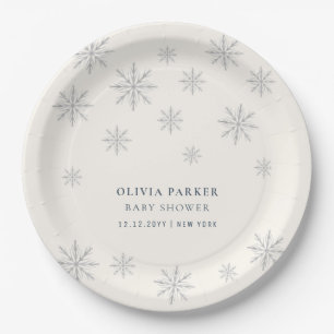 Minimalist Boho Winter Snowflake Baby Shower Paper Plates