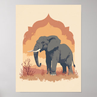 Minimalist Boho Wise Elephant Abstract Wall Art
