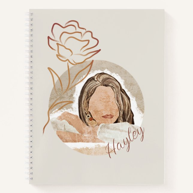 Minimalist Boho Woman Earth Tone Monogram Notebook (Front)