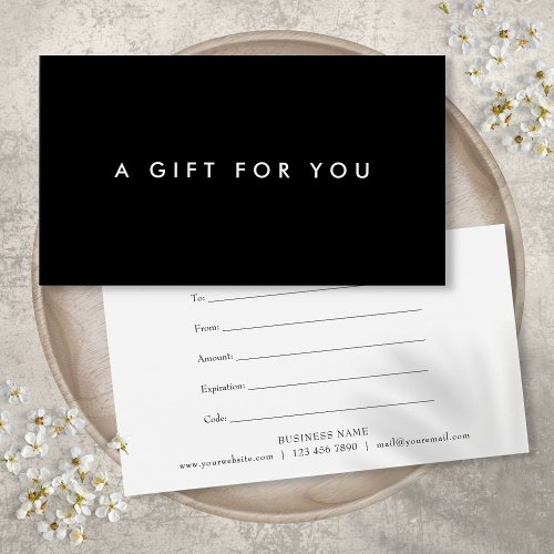 Minimalist Bold Black and White Gift Certificate