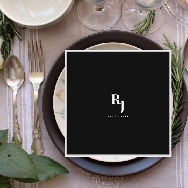 Minimalist  bold black and white wedding napkins (Creator Uploaded)