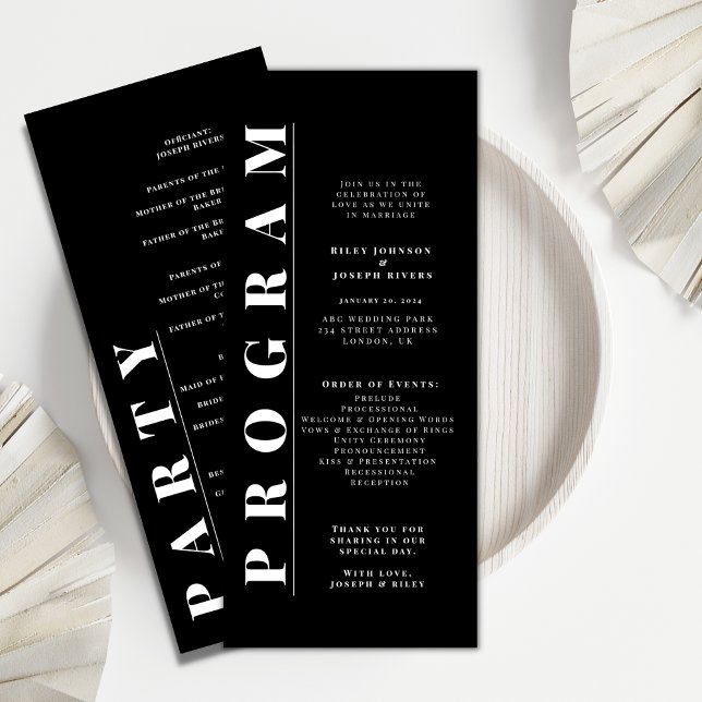 Minimalist  bold black and white wedding programs (Creator Uploaded)