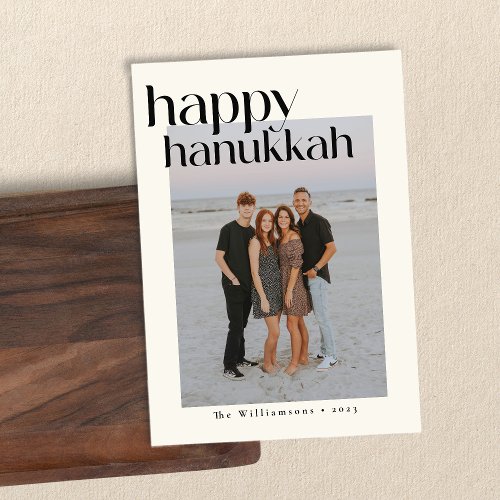 Minimalist Bold Black Modern Hanukkah Custom Photo Holiday Card