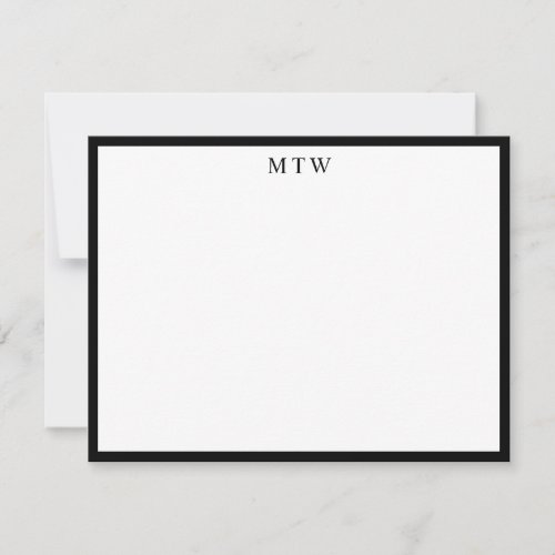 Minimalist Bold Black Square Border Monogram Note Card