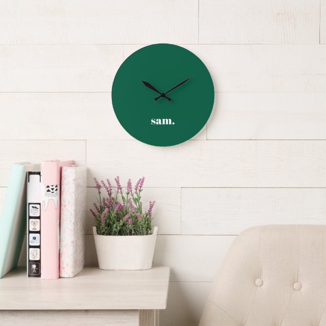 Minimalist bold custom text green large clock (Reading Room)