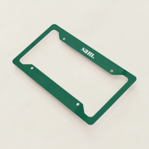 Minimalist bold custom text green license plate frame