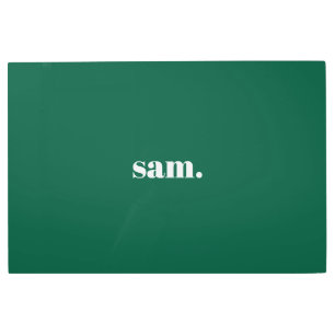 Minimalist bold custom text green metal print