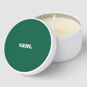 Minimalist bold custom text green mini candle favors
