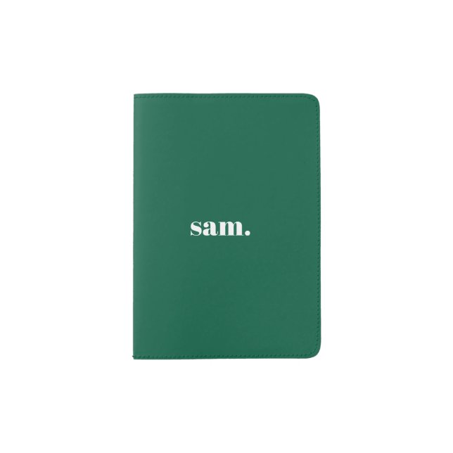 Minimalist bold custom text green passport holder (Front)