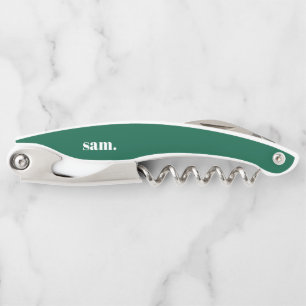 Minimalist bold custom text green waiter's corkscrew