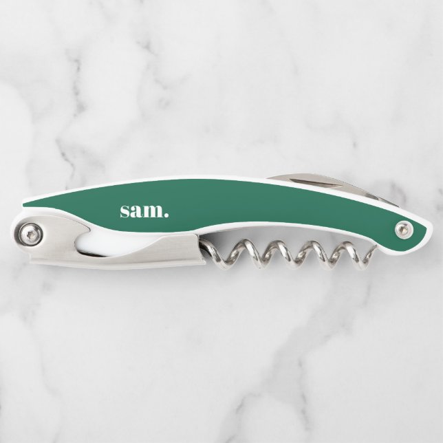 Minimalist bold custom text green waiter's corkscrew (Front)