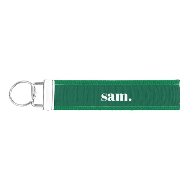 Minimalist bold custom text green wrist keychain (Keys on Left)