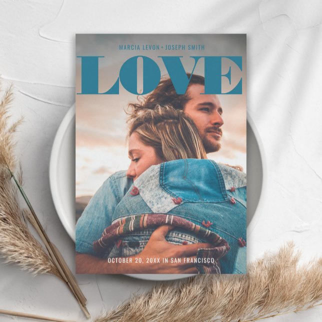 Minimalist Bold Denim LOVE Photo Save The Date (Creator Uploaded)