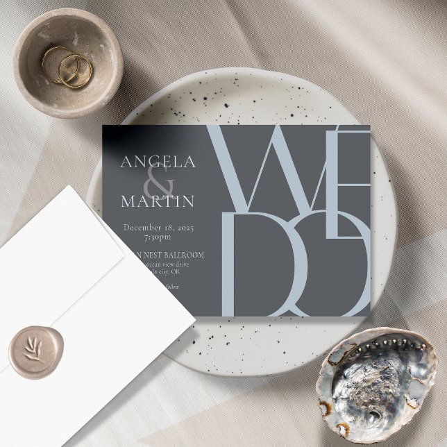Minimalist Bold Dusty Blue Gray Wedding Invitation (Creator Uploaded)