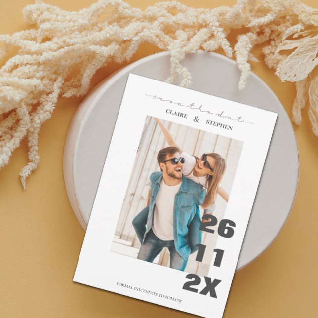 Minimalist Bold Font Black White  Photo Wedding Save The Date (Creator Uploaded)