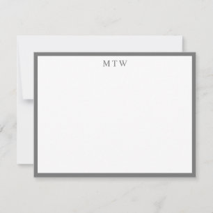 Minimalist Bold Gray Square Border Monogram Note Card