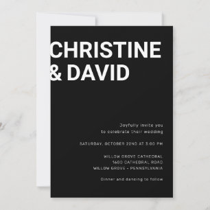 Minimalist bold letters black and white invitation