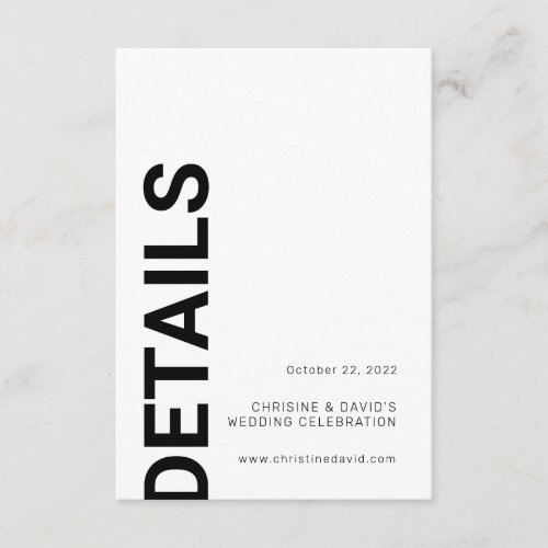 Minimalist bold letters simple white details enclosure card