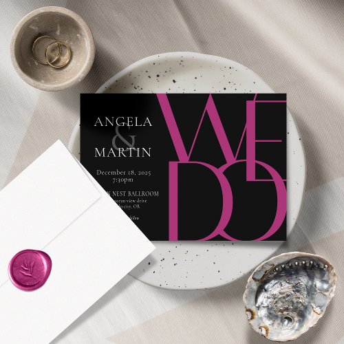 Minimalist Bold Magenta Black Wedding Invitation