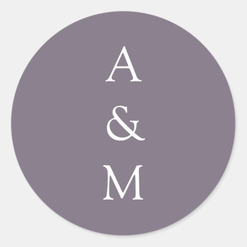 Minimalist Bold Monogram Boho Dusty Purple Wedding Classic Round Sticker