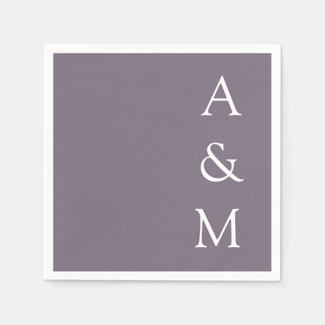 Minimalist Bold Monogram Boho Dusty Purple Wedding Napkins (Front)