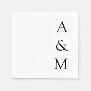 Minimalist Bold Monogram Boho Wedding Black White Napkins