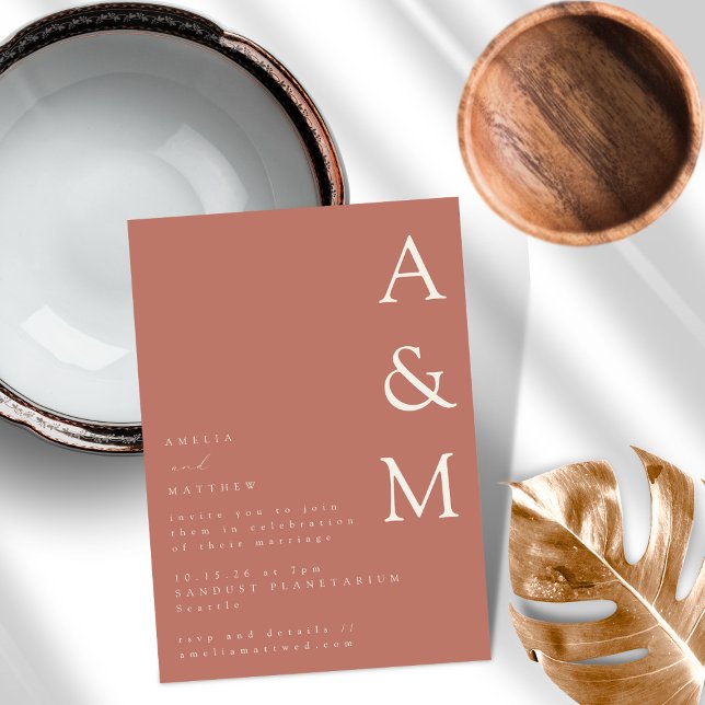 Minimalist Bold Monogram Desert Boho Clay Wedding Invitation (Creator Uploaded)