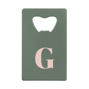 Minimalist Bold Monogram in Spruce Green and Pink  Credit Card Bottle Opener