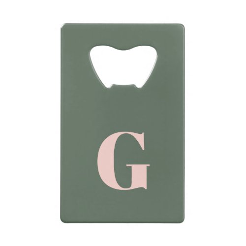 Minimalist Bold Monogram in Spruce Green and Pink  Credit Card Bottle Opener