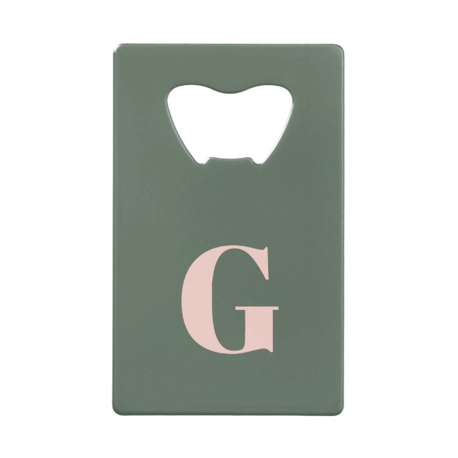 Minimalist Bold Monogram in Spruce Green and Pink  Credit Card Bottle Opener (Front)