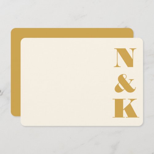 Minimalist Bold Monogram Yellow Cream Wedding Name Note Card