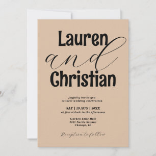 Minimalist Bold Names Beige Scripture Wedding Invitation
