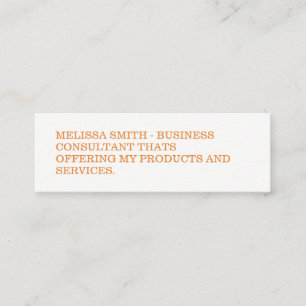 Minimalist Bold Orange Text Mini Business Card