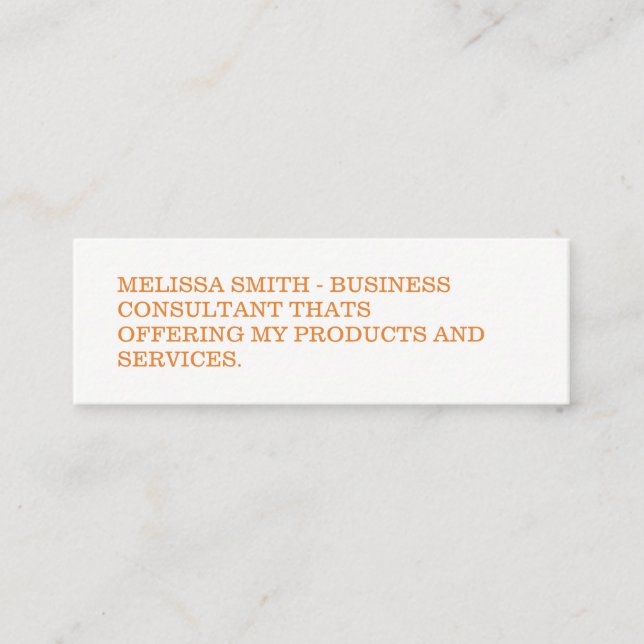 Minimalist Bold Orange Text Mini Business Card (Front)