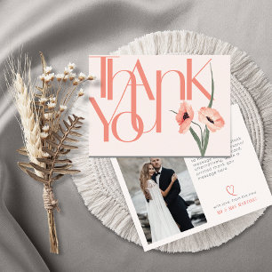 Minimalist Bold Photo Coral Botanical Thank You Card