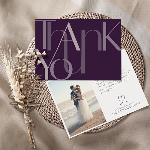 Minimalist Bold Photo Eggplant Thank You Card