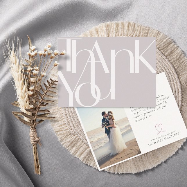 Minimalist Bold Photo Light Eggplant Thank You Card (Creator Uploaded)