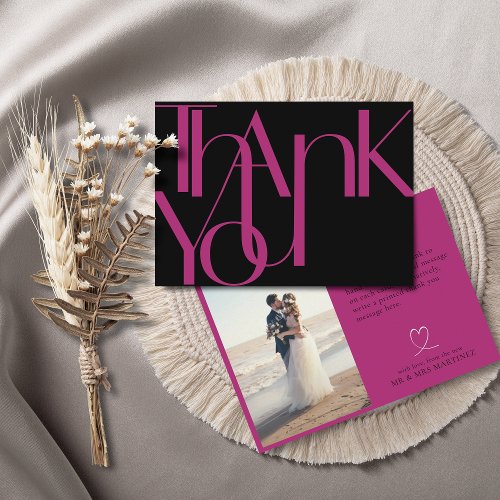 Minimalist Bold Photo Magenta Black Thank You Card