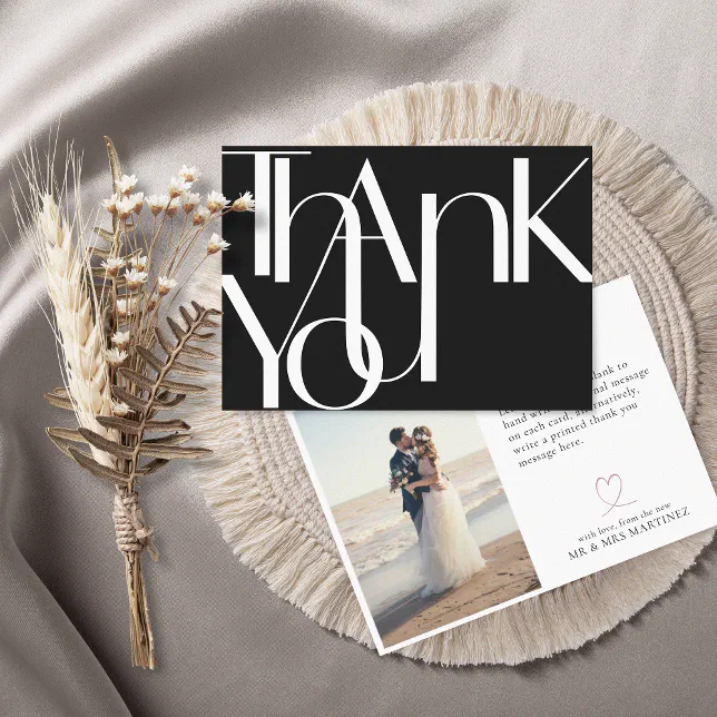 Minimalist Bold Photo White Black Thank You Card | Zazzle