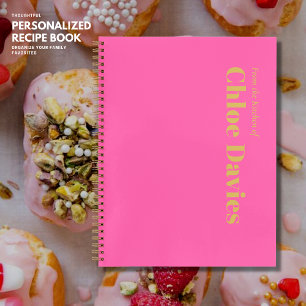 Minimalist Bold Pink and Gold Monogram Name Recipe Notebook
