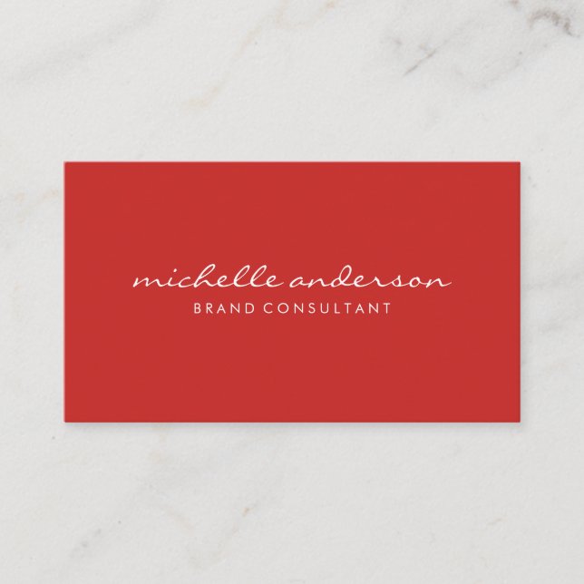 Minimalist Bold Red Cursive Text Business Card (Front)