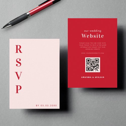 Minimalist Bold Red  Pink Retro Typography RSVP Enclosure Card